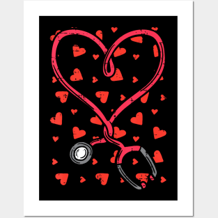 Heart Stethoscope Cute Love Scrub Top Valentines Day Nurse Posters and Art